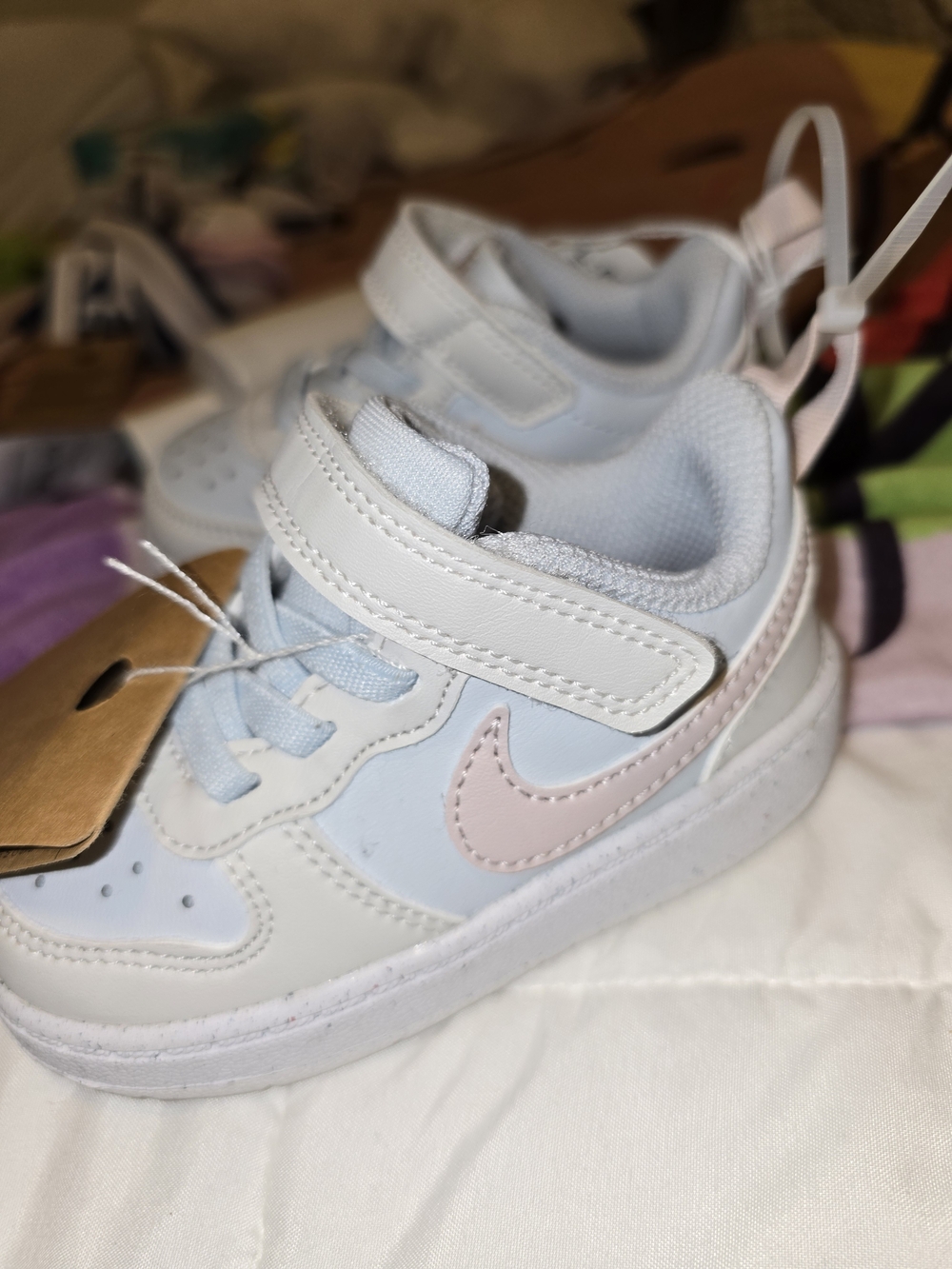 Nike Toddler White Sneakers with Pale Pink Swoosh
